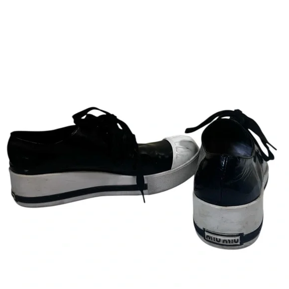 Miu Miu Patent Leather Vernis Rubber Cap Toe Platform Sneakers Flats Shoe Lace 8 - Picture 4 of 16